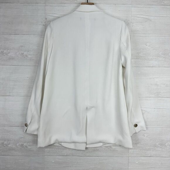 Zara Longline White Double Breasted‎ Blazer Women S Tailored Notch Collar Lined - Picture 7 of 16